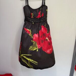 Roulette Floral Print‎ Dress Black Red Sleeveless Party homecoming Size 6 Y2K